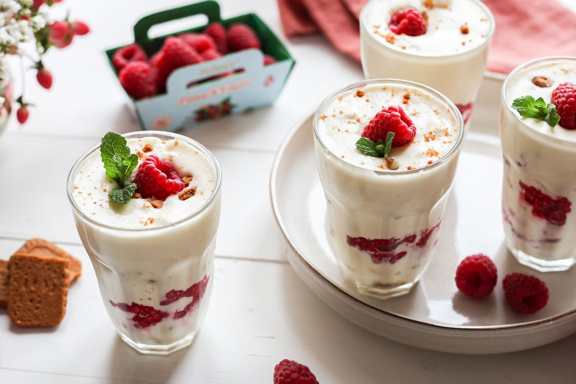 Crème mascarpone aux framboise et spéculoos